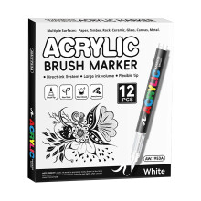 12Pcs Acrylic Paint Pen Brush Tip Acrylic Paint Marker-12 white