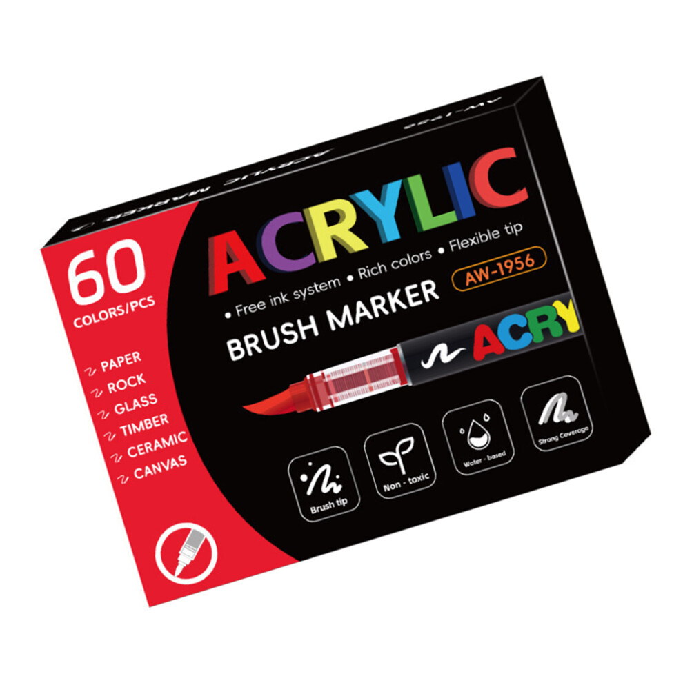 Liquid Acrylic Marker Soft Brush Tip Acrylic Paint-60 Colors 7696001164952