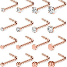 (rose-B, 1.5mm) L-shaped high-quality nose nail set with bent rod titanium steel claws and zircon nose nails
