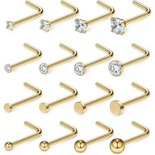 (gold-D, 1.5mm) L-shaped high-quality nose nail set with bent rod titanium steel claws and zircon nose nails