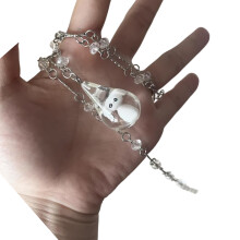 Whimsical Teardrop Puppy Resin Pendant Necklace 2 Layer Crystal
