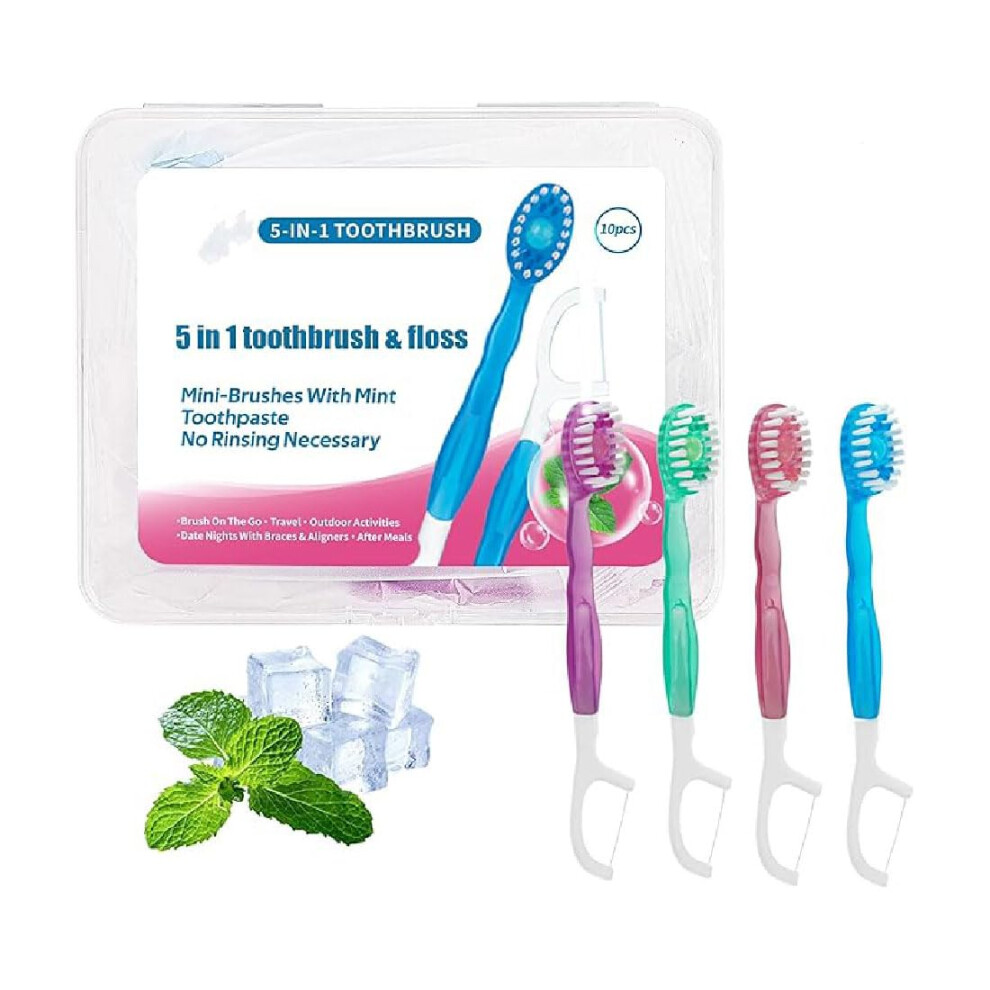 5in1 Mini Brush  Floss  Toothpick  Tongue Scraper, Travel Toothbrush