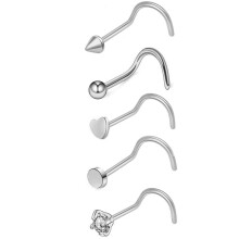 (sliver-C, A) 5Pcs Zircon cone, round ball, round cake, heart-shaped straight rod, L-shaped bent rod, nose nail
