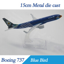 (Blue Bird) Boeing 737 civilflygplansmodell 16 cm färdig Airlink metallgjuten simuleringsmodeller leksaker för