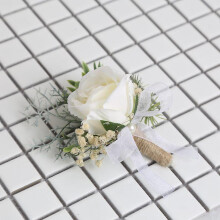 Håndlavet corsagesæt til brud og brudepige, elegant bryllupstilbehør vintage bryllupsboutonniere justerbar håndledsarmbånd, hvid rose håndled