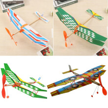 (1PC Color Random) Modello di aliante biplano in schiuma fai da te, giocattolo educativo, alimentato da elastico da 50