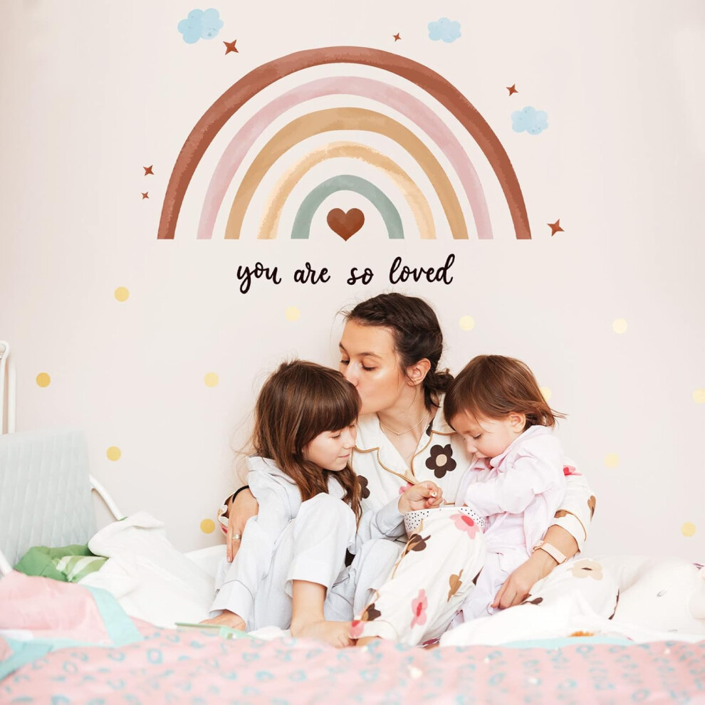 Rainbow Wall Decal for Kids Bedroom, Boho Wallpaper Decor with DIY Design and Easy to Apply Features, Removable Wall Stickers for Nursery Playroom