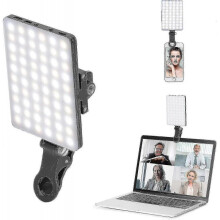 Newmowa 60 Led High Power Rechargeable Clip Fill Video Light with Front & Back Clip, Adjusted 3 Light Modes for Phone, Iphone, Android, Ipad, Laptop_L