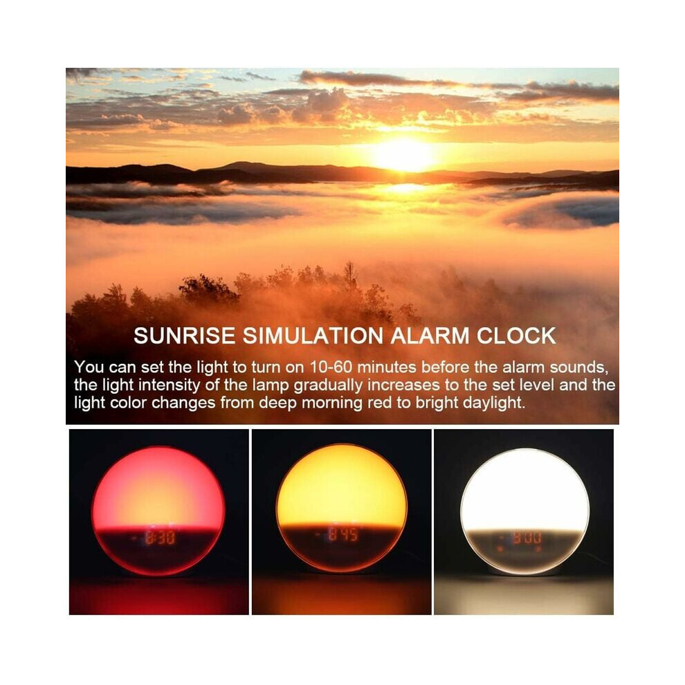 Sunrise Alarm Clock With Sunrise Simulation And Sunset Simulation, For Kids And Heavy Sleepers, Dual Alarms With Snooze Function, Natural Sounds, FM