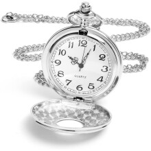 Orologio da tasca vintage con catena, orologio da tasca con catena, cassa liscia, quadrante con numeri arabi, orologio per uomo e donna, movimento al