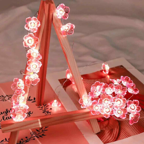 Fairy String Lights with Cherry Blossom Design, Hand Painted and Colored Petal Accents, Adjustable Brightness Dimmer and Flicker Function, Multiple Li 1