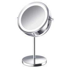 LED Lighted Makeup Mirror with Magnification, Free Standing Vanity Mirror with 360-Degree Adjustable Design and Non-Slip Base, Double-Sided Mirror