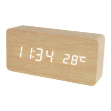 WEKITY--Digital Alarm Clock, Wood Electronic LED Clocks, Displays Time Date Temperature, Non-Ticking Silent, Modern Rectangle Desk Alarm Clock for Kid