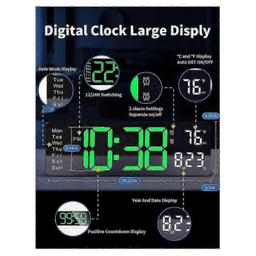 Digital Wall Clock, Large Display Digital Clock with Remote Control,suitable for Living Room, Bedroom, Decor 1