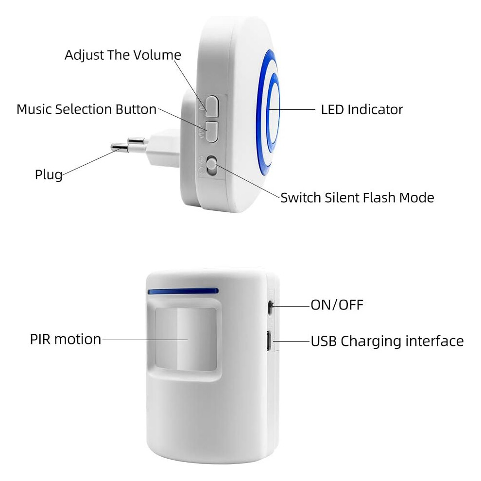 Motion Sensor Alarm: User-Friendly Alert System With Led Flash & Sound Modes, Electric Doorbells For Indoor Home Security & Driveway Monitoring 9048212455998