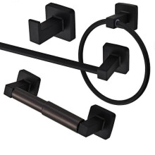 Bathroom Hardware Set 4 Pieces,Towel Bar Set Matte Black, Includes 17In Hand Towel Bar, Towel Ring, Robe Towel Hooks,Toilet Paper Holder, Bathroom Tow