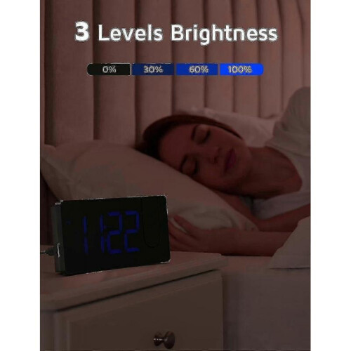(Blue Digit blue Projection) Projection Alarm Clock, Digital Clock With 180 Rotatable Projector, 3-level Brightness Dimmer,-YH 2