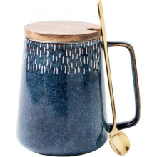 21OZ Extra Large Ceramic Coffee Mug with A Big Handle,Jumbo Tea and Coffee Cup for Office and Home,Dishwasher and Microwave Safe,With Spoon and Wooden