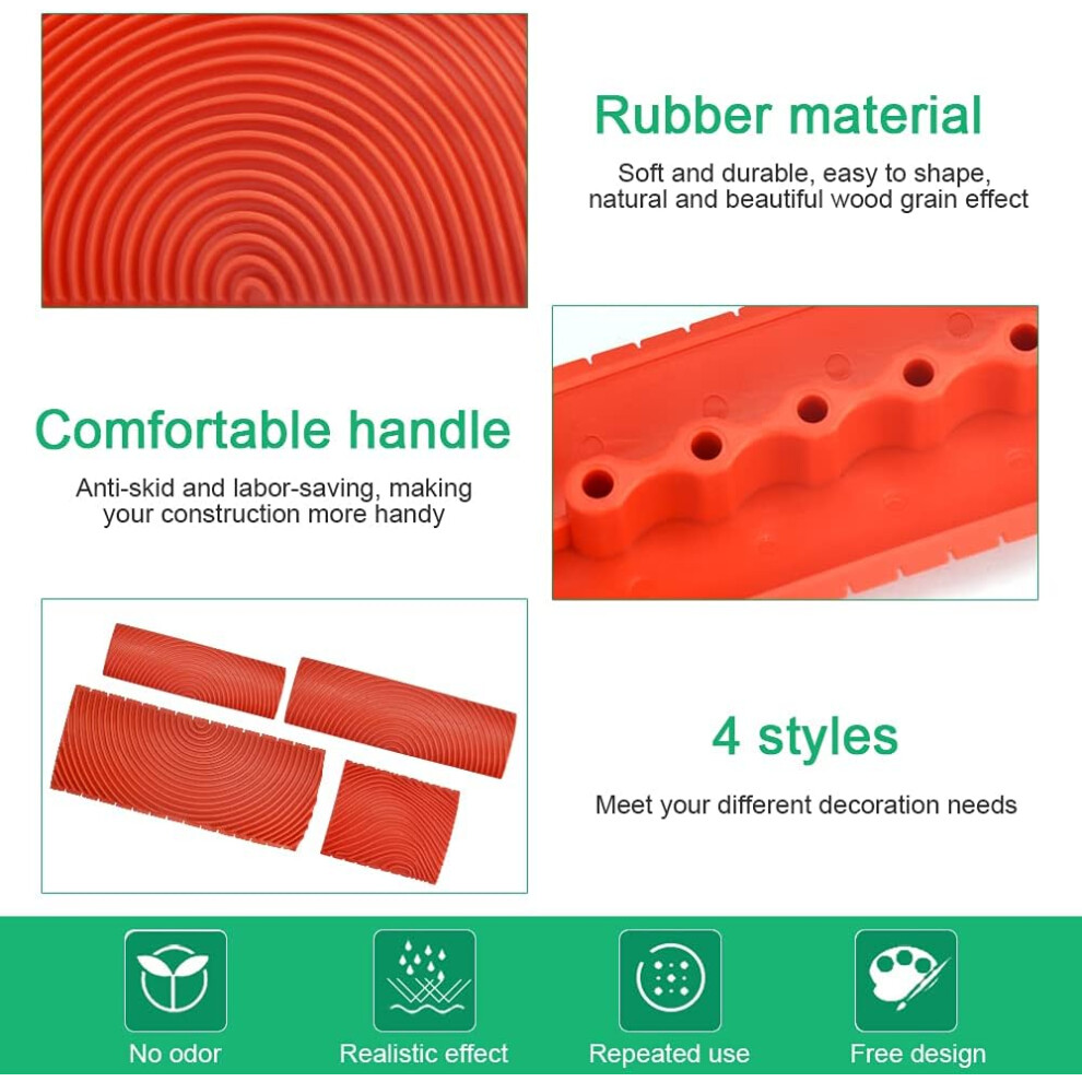 Diy Wall Room Art Decorative Surfaces, Faux Wood Grain Effect Roller Tool, Easy Wood Texture Creation For Large & Small Patterns, Reusable Rubber 9048212456629
