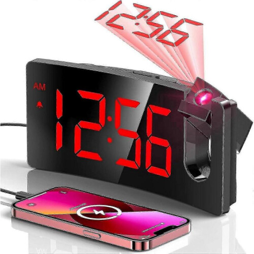(Red Digit red Projection) Projection Alarm Clock, Digital Clock With 180 Rotatable Projector, 3-level Brightness Dimmer,-YH