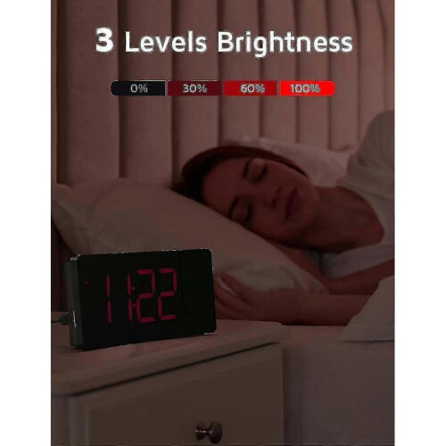 (Red Digit red Projection) Projection Alarm Clock, Digital Clock With 180 Rotatable Projector, 3-level Brightness Dimmer,-YH 2