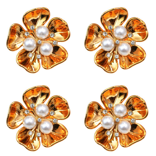 4Pcs Rhinestones Pearls Button Clips Decorative Cufflinks-6