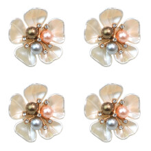 4Pcs Shirt Cufflinks Clips Pearls Rhinestones Button Covers-5