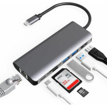 Multifunktionaler USB-C-Hub für MacBook, Ultra-HD-Videodisplay-Adapter, High-Speed-USB-Anschlüsse, Gigabit-Ethernet-Anschluss, SD/TF-Kartenleser,