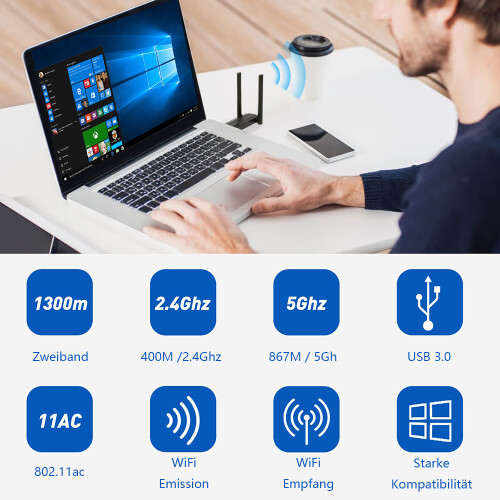 Προσαρμογέας Wifi Gaming για PC, Γρήγορη Συνδεσιμότητα Wifi6e, Ταχύτητα Wlan 1800Mbps, Ζώνες 2