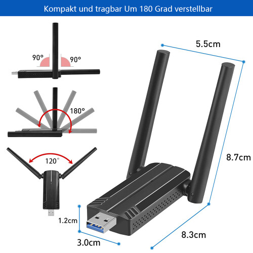 Προσαρμογέας Wifi Gaming για PC, Γρήγορη Συνδεσιμότητα Wifi6e, Ταχύτητα Wlan 1800Mbps, Ζώνες 1