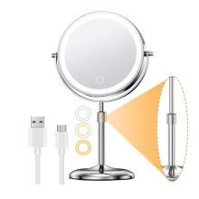 Compagnon de beauté lumineux, miroir de maquillage lumineux rechargeable, élégante structure en acier pour une application de maquillage
