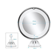 Suction Cup Makeup Mirror with 10X Magnification, 360 Degree Rotating Arm, Natural Warm LED Light with 18 Daylight Bulbs, Dimmable Lighting, Battery
