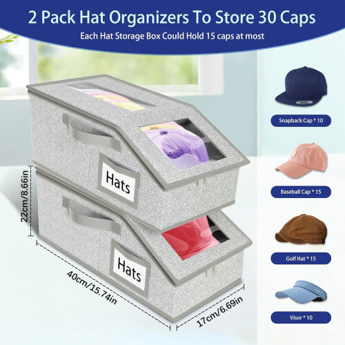 Nonwoven Fabric Cap Organizer Spacious Storage Box-Black 2