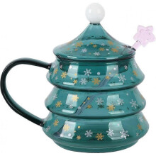 Christmas Coffee Mug Cute Christmas Tree Mugs Glass Coffee Mug Tea Cup Milk Cup with Lid 550ml