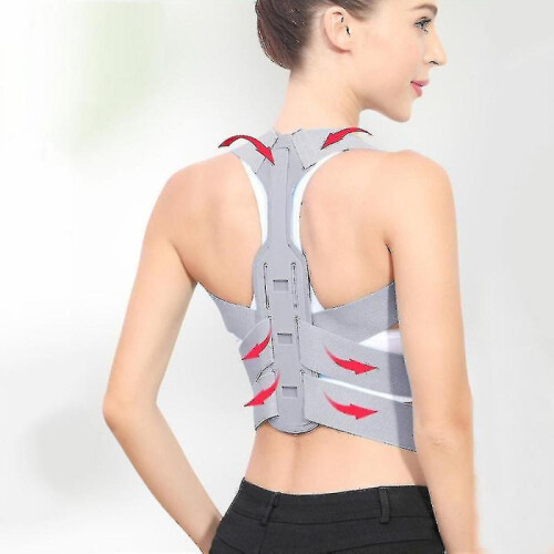 (L, Gray) Hunchback Posture Corrector Adjustable Back Support Body Brace Lumbar Shoulder Support Belt-i