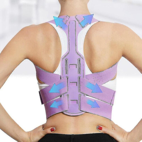 (L, Purple) Hunchback Posture Corrector Adjustable Back Support Body Brace Lumbar Shoulder Support Belt-i