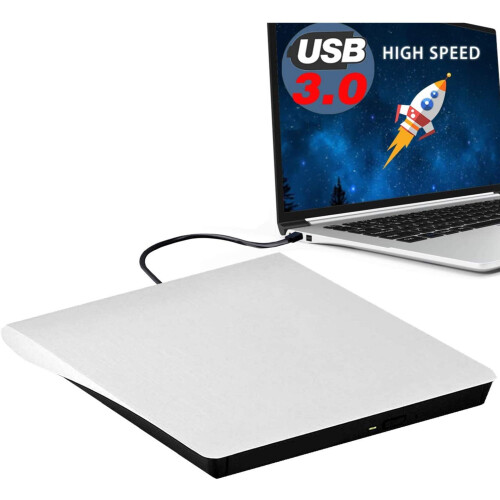 Unidade de CD/DVD externa portátil, USB 3.0 Plug & Play, leitora e gravadora compatível com laptops, desktops, PCs Windows, Apple Mac e Linux,