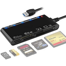 Lector de tarjetas SD múltiple 7 en 1 compacto USB C y USB 3.0, compatible con lectura y escritura simultáneas en cinco tarjetas mediante