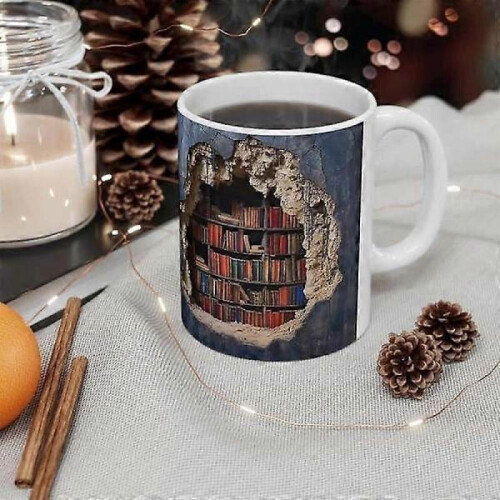 3D Bookshelf Mug, 3D Effect Book Mugs, Creative Space Design Multifunctional Ceramic Mug, Coffee Mug Gift for Book Lovers B 2