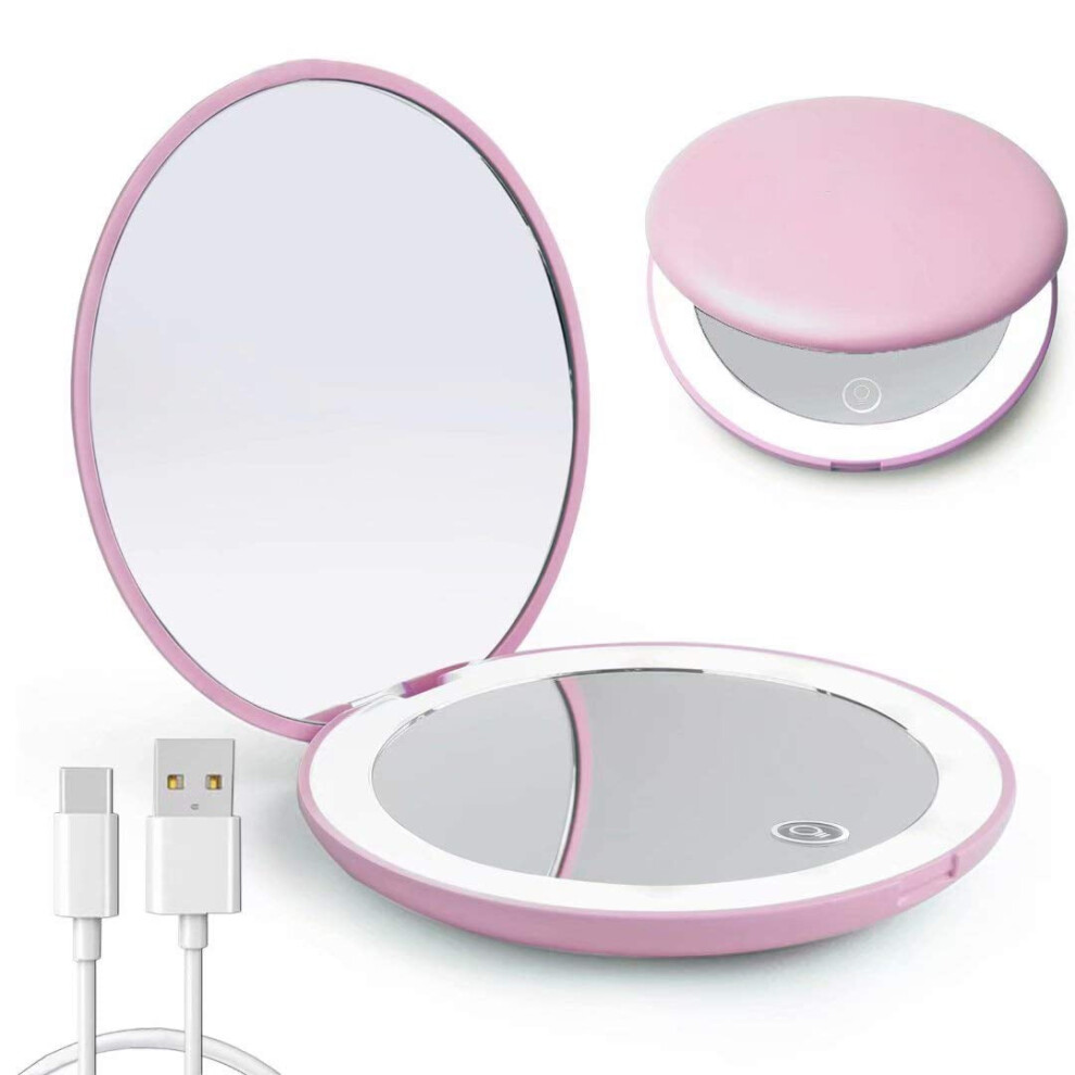 Compact Mirror, 1X/10X Magnification for Precise Makeup, Rechargeable with Touch Dimmable Lights, Portable & Lightweight Design for Travel, Perfect Gi