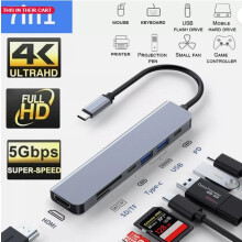 Alsidig 8-i-1 Type C-adapter, USB-hub til MacBook Pro Air, iPad Pro og bærbare computere med USB-C-porte, understøtter 4K HDMI-videoudgang, stabil