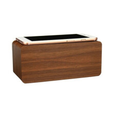 Digitaler Wecker aus Holz, stilvolle Holzmaserung, 18-W-Ladestation (kabellos), ideal für Schlafzimmer und Büro, Braun