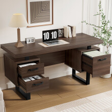 Bruin bureau 13554cm, MDF & stalen frame, geruisloze lades, spatwaterdicht oppervlak