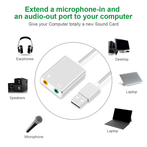 USB External Stereo Sound Card USB Sound Adapter-Silver Type C 1