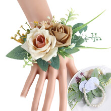 Realistische Rose Boutonniere-Karamellfarbene Handgelenksblume