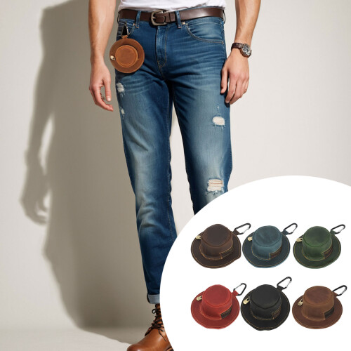 Porte-clés en cuir de vache véritable, porte-monnaie,-Vert 2