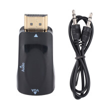 HDMI naar VGA-converter met vergulde Full HD-webcamconnectoren en 3,5 mm audio-aansluiting. Compacte plug-and-play-adapter voor laptop, pc, monitor,