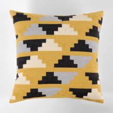 Elegantti sisustus, neliönmuotoinen 45x45 cm koristeellinen tyynynpäällinen, eloisa keltainen harmaa/valkoinen geometrinen kirjonta, kestävä