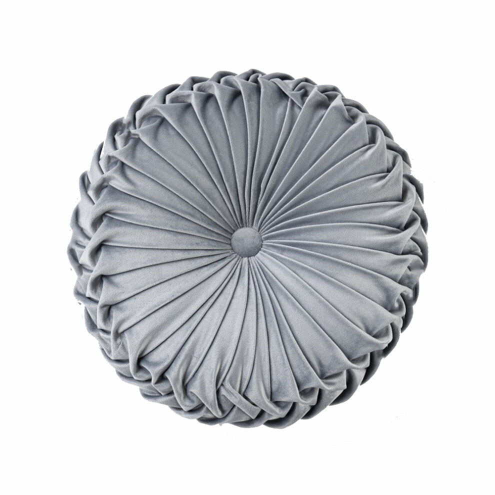 Round Velvet Fabric Covered Throw Pillow, Home Decoration With Pleated Design And Button Accent For Couch, Chair, Bed, Car (38Cm) 9554910169131