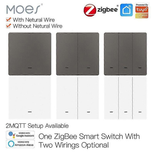 (2Gang)Moes Tuya ZigBee Smart Light Switch No Neutral Wire No Capacitor Needed 1